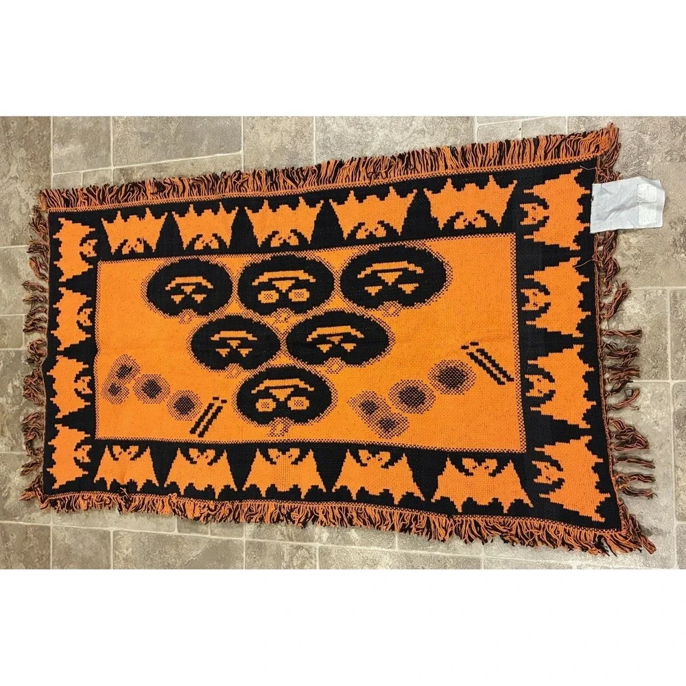 Vtg 1996 Windham Trading Pumpkin Halloween Tapestry Rug Throw Decor 30 X 48